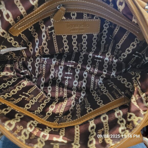 Tignanello Women's Pebbled Leather Tan Double Handle Shoulder Bag - Picture 4 of 9